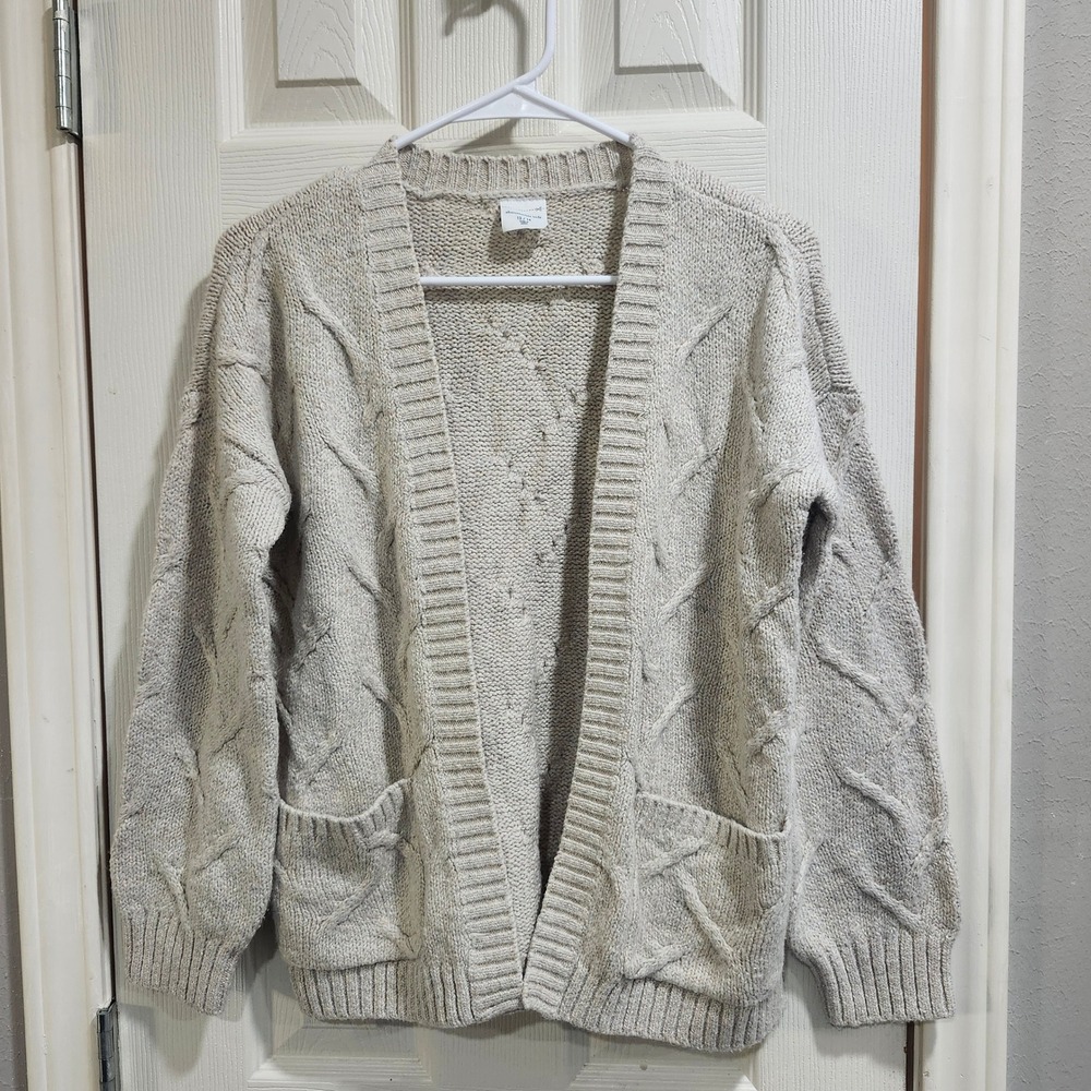 Abercrombie Kids Oatmeal Beige Cable Knit Open Front Cardigan Sweater Size 13/14
